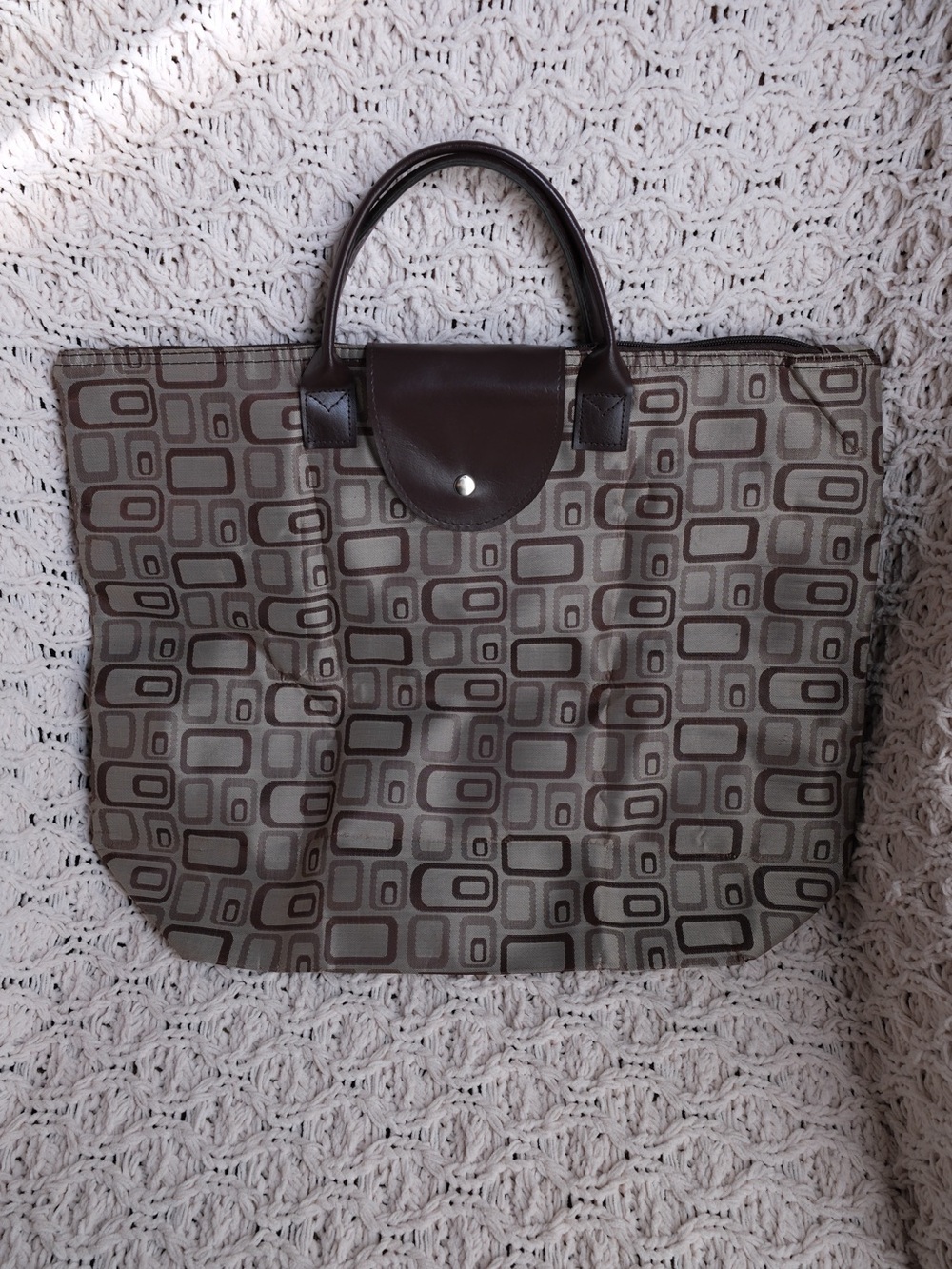 Foldable Geometric Print Shopping Tote Bag Packable Travel Carryall